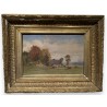Tableau \"Vaches et chalet\" signé F. HUGUENIN L