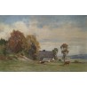 Tableau \"Vaches et chalet\" signé F. HUGUENIN L