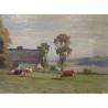 Tableau \"Vaches et chalet\" signé F. HUGUENIN L