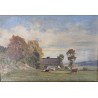 Tableau \"Vaches et chalet\" signé F. HUGUENIN L