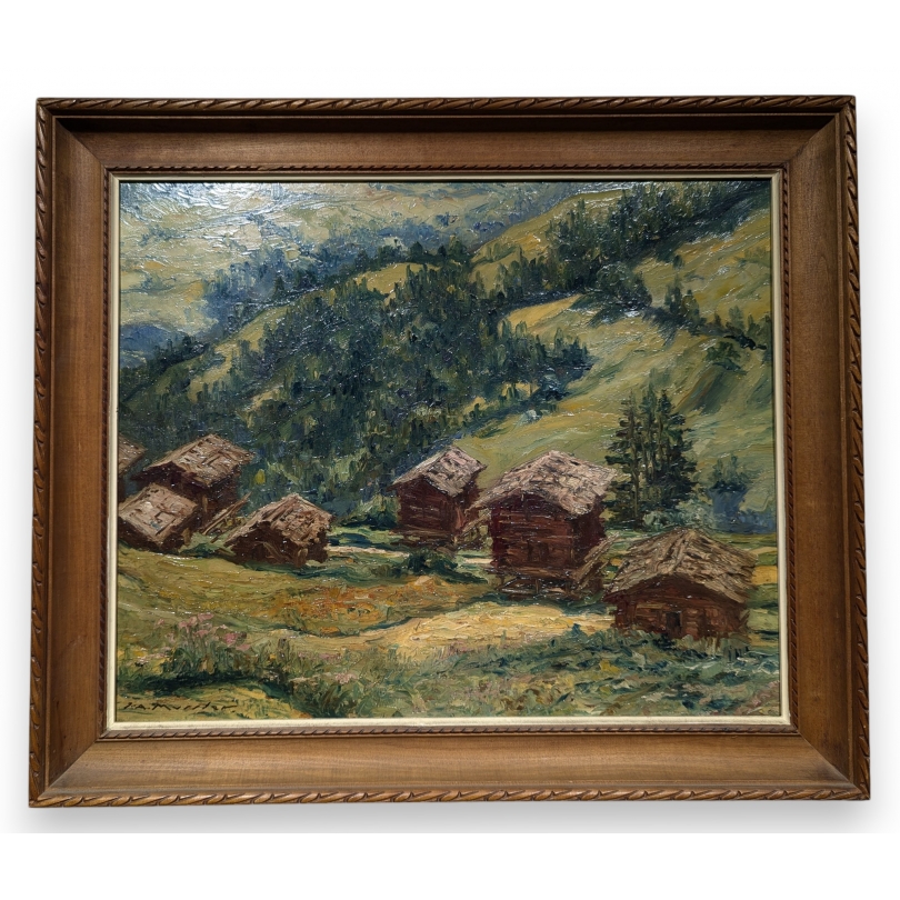 Tableau \"Grimentz\" signé J.A. MUSSLER