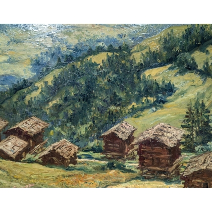 Tableau \"Grimentz\" signé J.A. MUSSLER