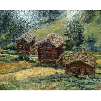 Tableau \"Grimentz\" signé J.A. MUSSLER