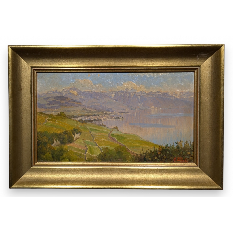 Tableau \"Vue du Lac\" signé A. PONCI