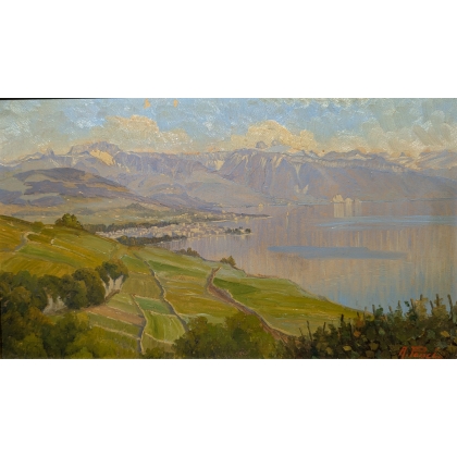 Tableau \"Vue du Lac\" signé A. PONCI