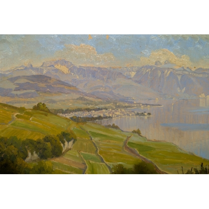 Tableau \"Vue du Lac\" signé A. PONCI
