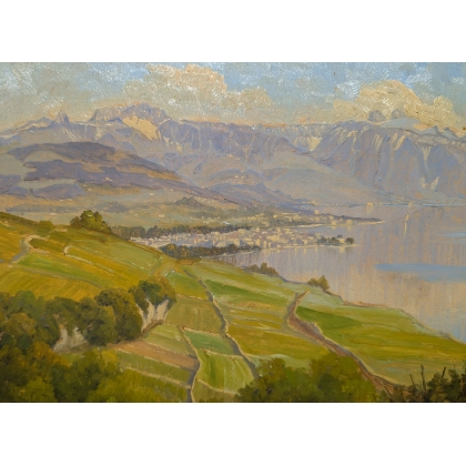 Tableau \"Vue du Lac\" signé A. PONCI