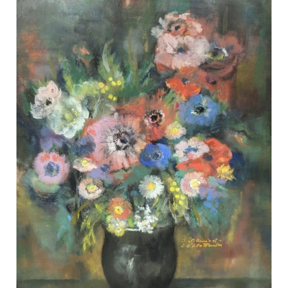 Pastel "Anémones" signé J. SCHMIED-L'EPLATTENIER