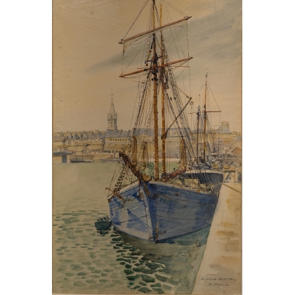 Aquarelle "St-Malo" signée Edmond BOITEL