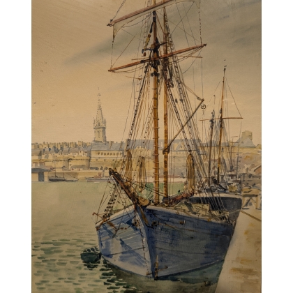 Aquarelle "St-Malo" signée Edmond BOITEL