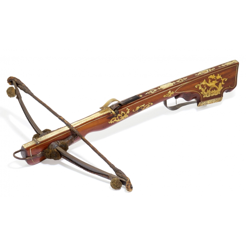 Arbalète de chasse en merisier et os
