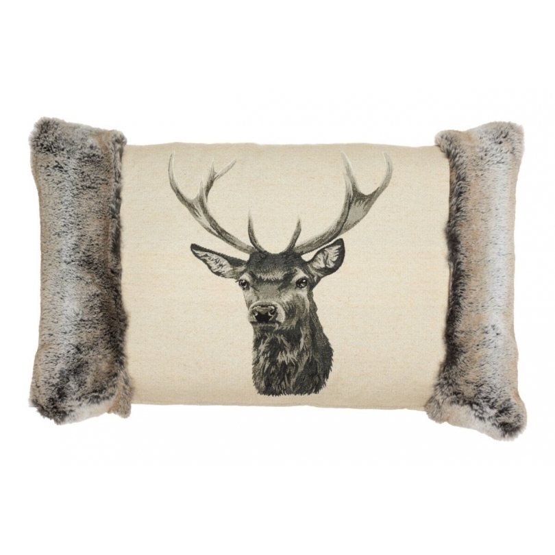 "Deer" elongated cushion with fur trim