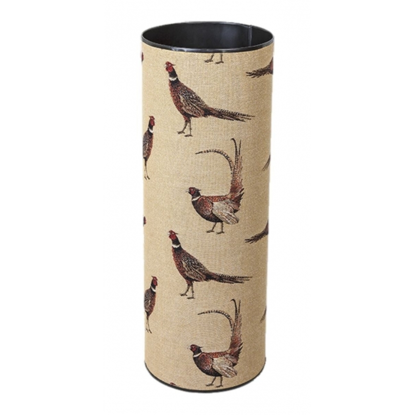 Round tapestry umbrella stand, ‘Pheasants’ design