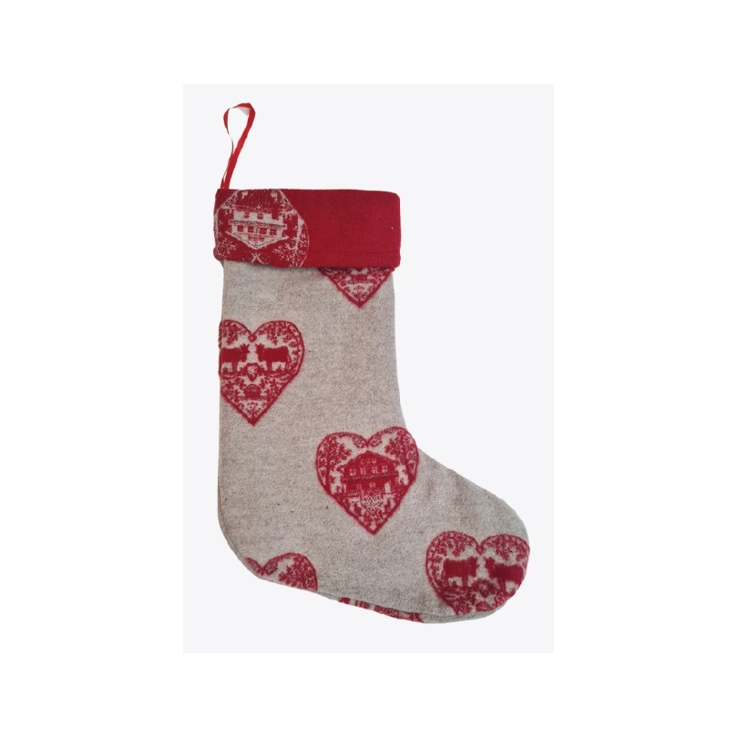 Bas de Noël en tissus \"Découpage\" rouge