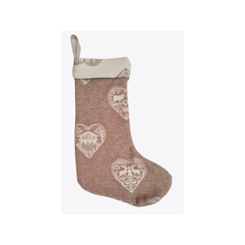 Bas de Noël en tissus \"Découpage\" beige