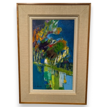 Tableau \"Bord de rivière\" signé L. VAJDA