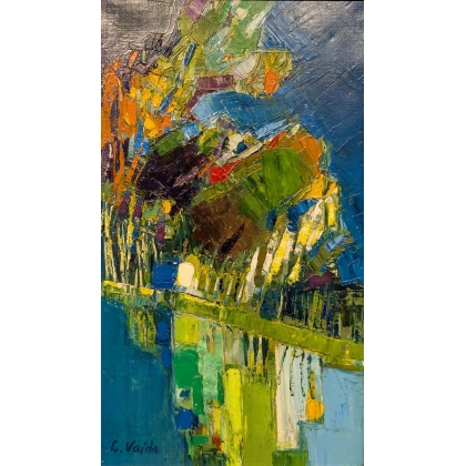 Tableau \"Bord de rivière\" signé L. VAJDA