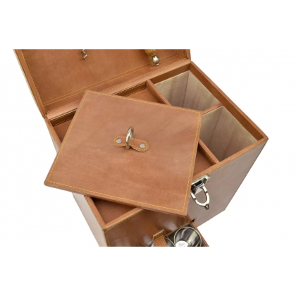 Beige leather travel minibar