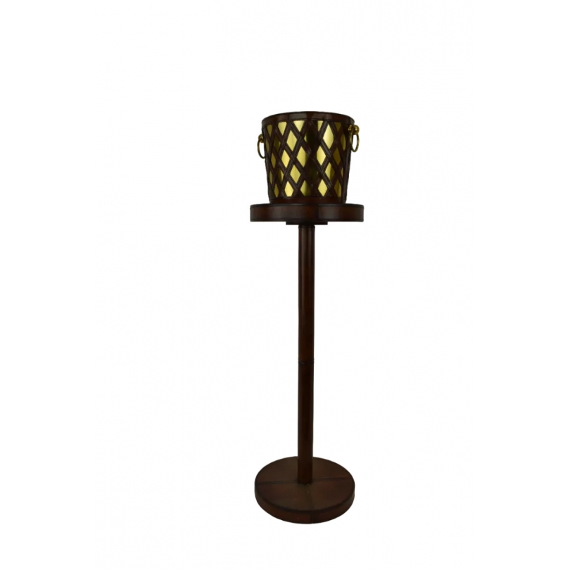 Leather-covered metal champagne bucket on a stand