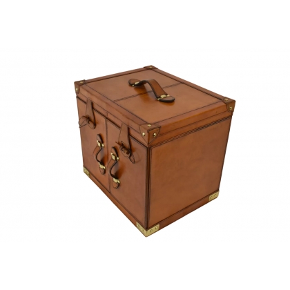 Portable bar in havana-coloured leather