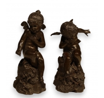 Paire de sculptures Anges signées A. MAYER