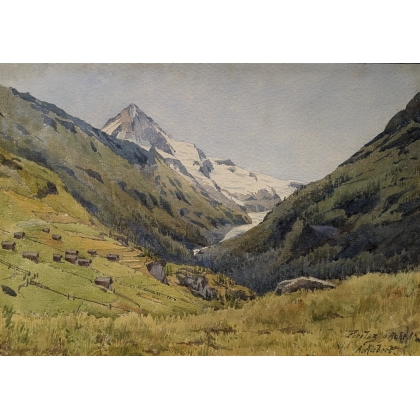 Aquarell „La Forclaz“, signiert mit „A.“ auf Moinat SA – Antiquitäten und Dekorationsgegenstände – Gouachen, Aquarelle, Pastelle