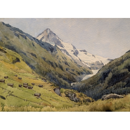 Aquarell „La Forclaz“, signiert mit „A.“ auf Moinat SA – Antiquitäten und Dekorationsgegenstände – Gouachen, Aquarelle, Pastelle