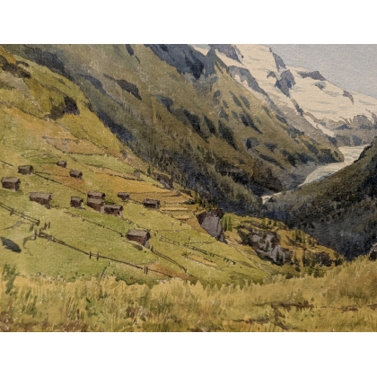 Aquarell „La Forclaz“, signiert mit „A.“ auf Moinat SA – Antiquitäten und Dekorationsgegenstände – Gouachen, Aquarelle, Pastelle