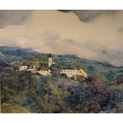 Gouache "Le couvent de Fahr" signée Hugo FREY 1917