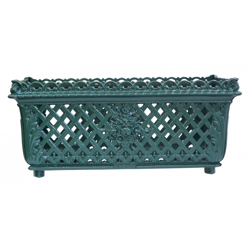 Mansart rectangular planter in green cast iron
