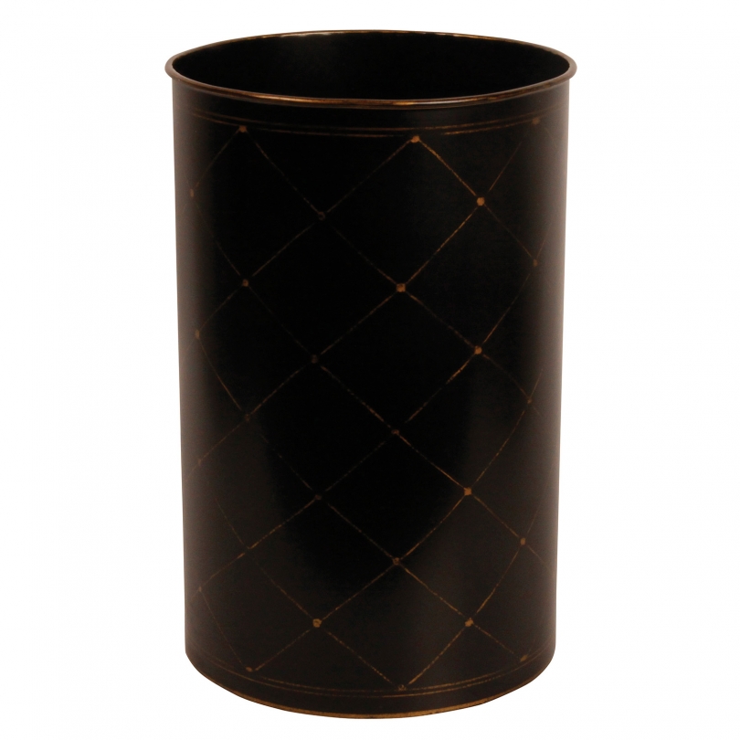 Cross-patterned wallpapered wastepaper basket