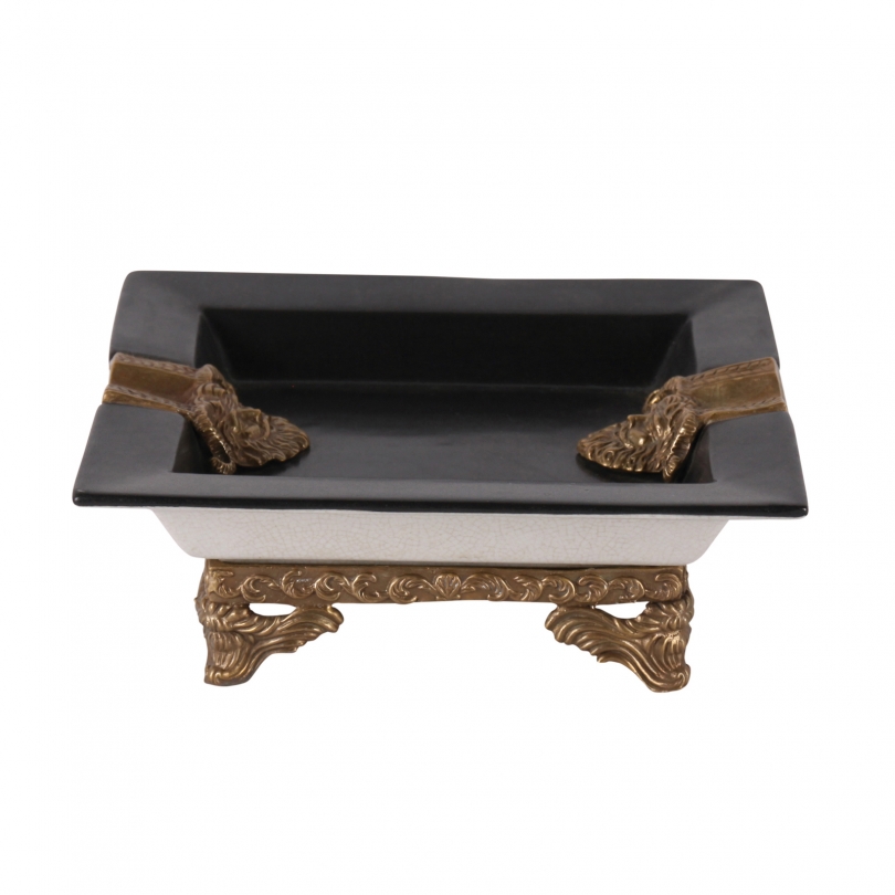 Black and bronze porcelain ashtray