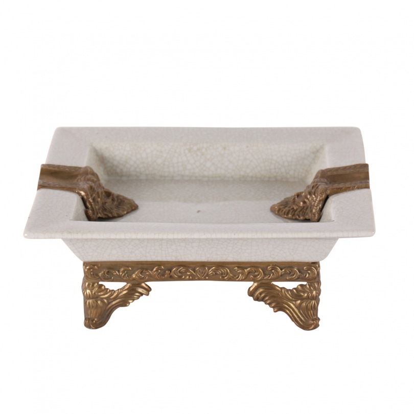 White porcelain and bronze ashtray