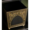 Square plant pot made of sheet metal with a gold-coloured finish