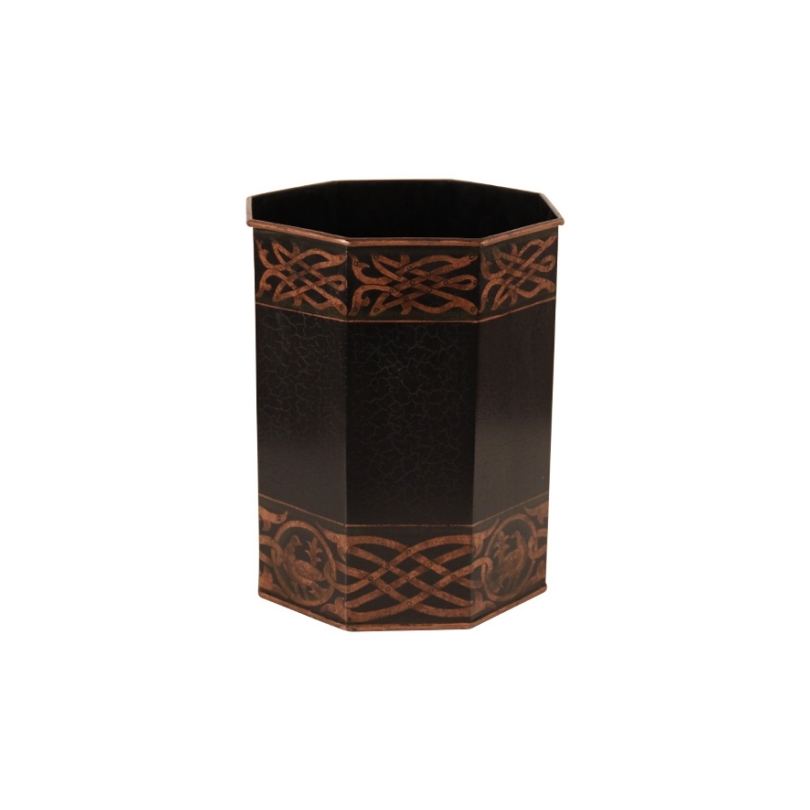 Octagonal wastepaper bin made of black sheet metal