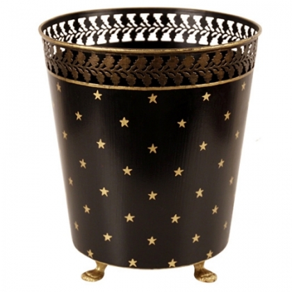 Corbeille à papier ronde en tôle noire étoiles