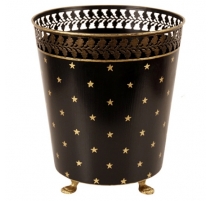 Corbeille à papier ronde en tôle noire étoiles