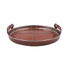 WALKER round tray in aluminium and brown leather