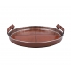 Plateau rond WALKER en aluminium et cuir marron