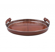 Plateau rond WALKER en aluminium et cuir marron