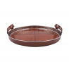Plateau rond WALKER en aluminium et cuir marron