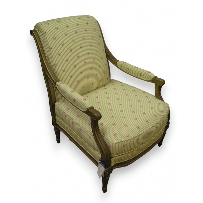 Fauteuil style Louis XVI recouvert de tissu jaune