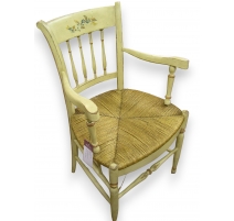 Fauteuil paillé en bois peint