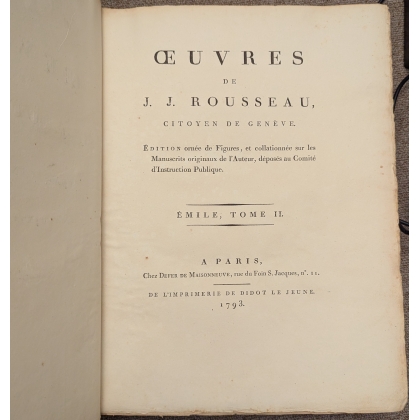Livre "Oeuvres de J. J. Rousseau - Emile"