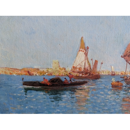 Tableau \"Bord de mer\" signé HOUBEN