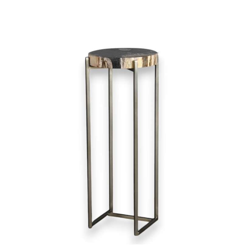 Petite table d'appoint bois pétrifié et métal doré