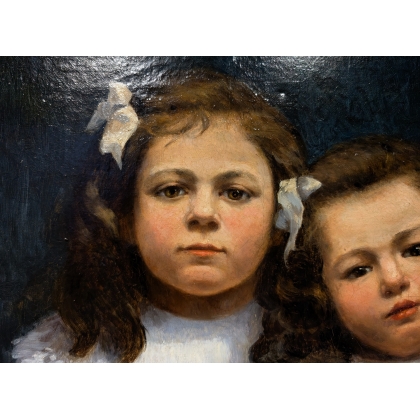  Tableau "2 Fillettes", huile sur toile, sur  Moinat SA  - Antiquités décoration