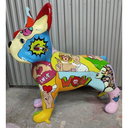 Bouledogue français en résine décor Pop Art