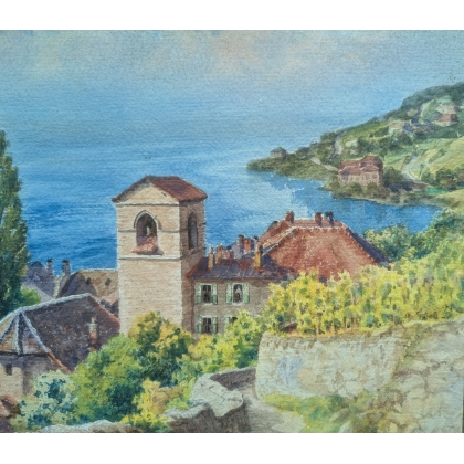 Aquarelle "Saint-Saphorin" signée NICOLLERAT
