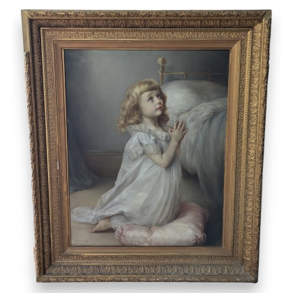 Tableau \"Fillette à la prière\" signé J.C. DURAND